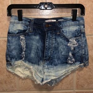 Distressed high rise jean shorts